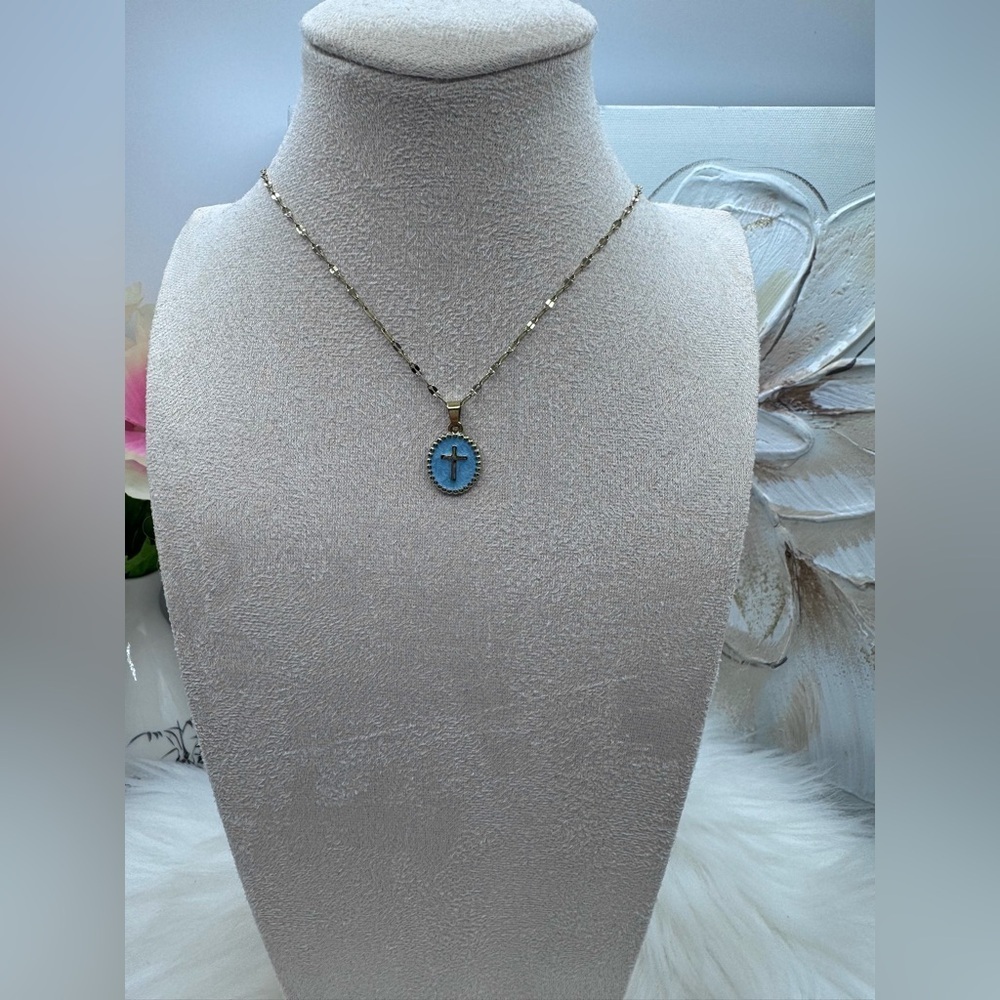 Cross Pendant Necklace Style Blue